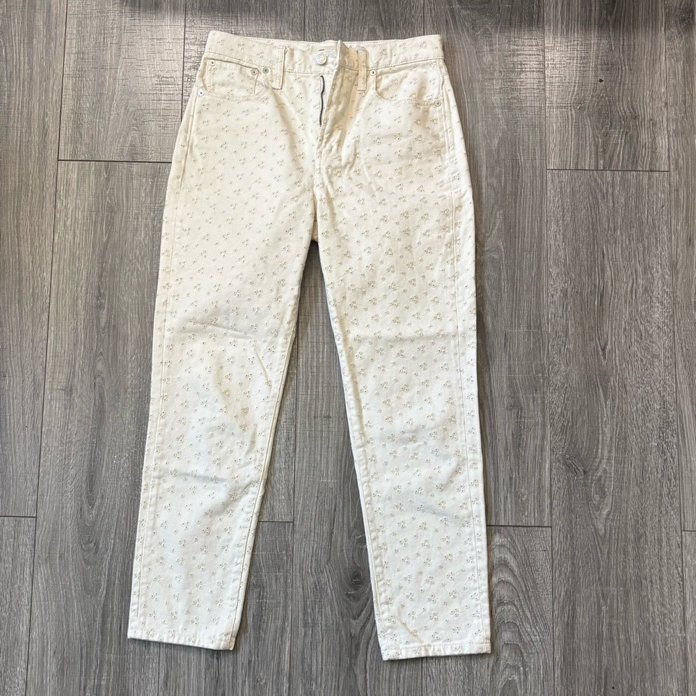 Madewell Perfect Vintage Jean 26 Ivory Floral Embroidered High Rise Straight0164